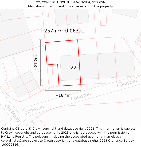 22, CONISTON, SOUTHEND-ON-SEA, SS2 6SN: Plot and title map