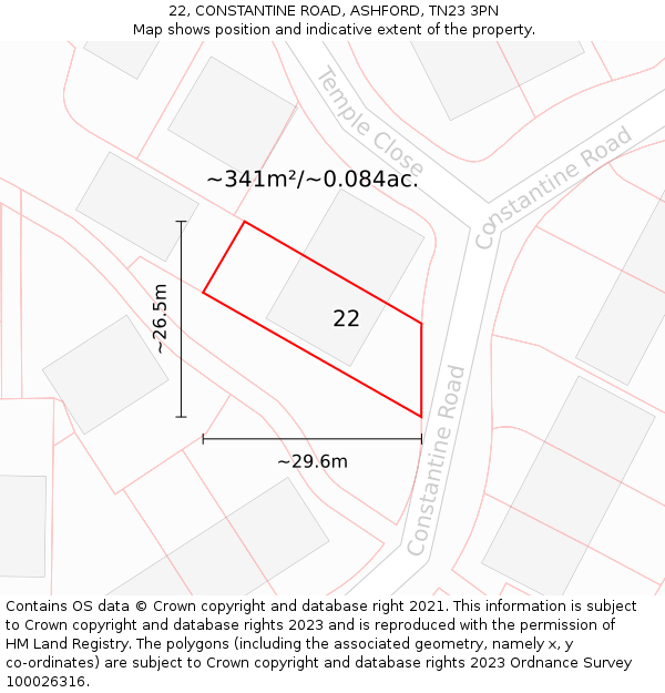 22, CONSTANTINE ROAD, ASHFORD, TN23 3PN: Plot and title map