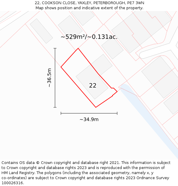 22, COOKSON CLOSE, YAXLEY, PETERBOROUGH, PE7 3WN: Plot and title map