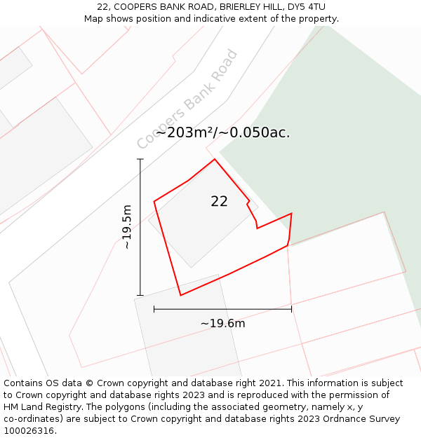 22, COOPERS BANK ROAD, BRIERLEY HILL, DY5 4TU: Plot and title map