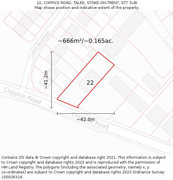 22, COPPICE ROAD, TALKE, STOKE-ON-TRENT, ST7 1UB: Plot and title map