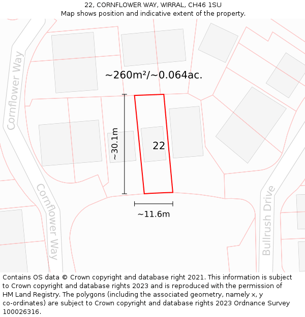 22, CORNFLOWER WAY, WIRRAL, CH46 1SU: Plot and title map