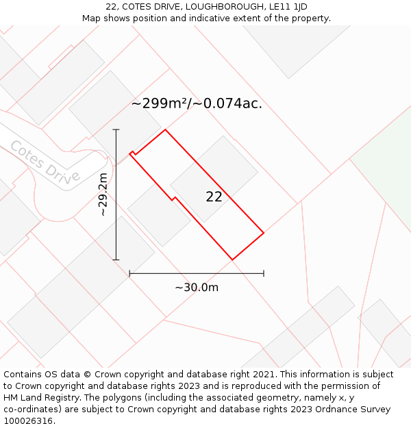 22, COTES DRIVE, LOUGHBOROUGH, LE11 1JD: Plot and title map
