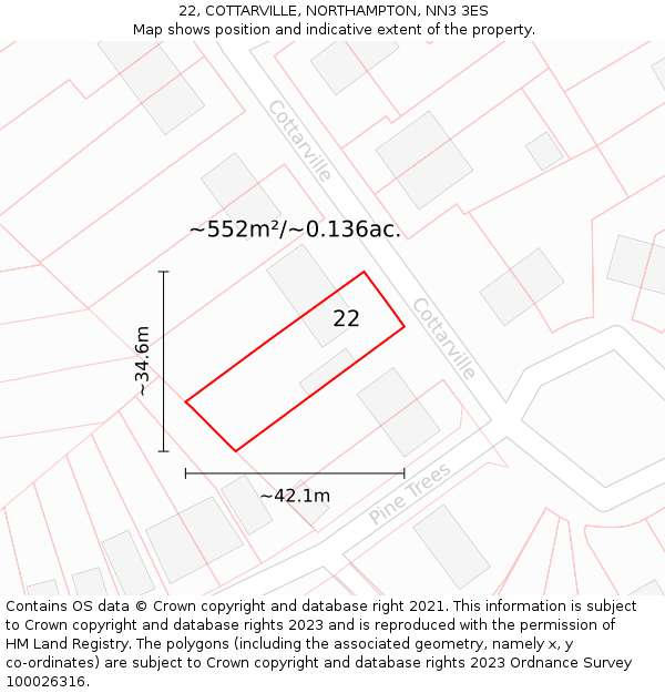 22, COTTARVILLE, NORTHAMPTON, NN3 3ES: Plot and title map