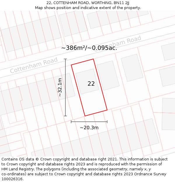 22, COTTENHAM ROAD, WORTHING, BN11 2JJ: Plot and title map