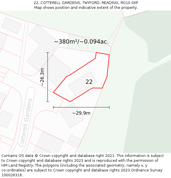 22, COTTERELL GARDENS, TWYFORD, READING, RG10 0XP: Plot and title map