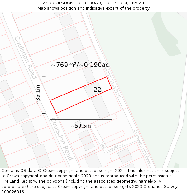 22, COULSDON COURT ROAD, COULSDON, CR5 2LL: Plot and title map