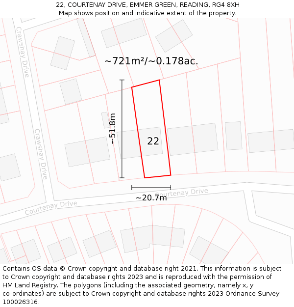 22, COURTENAY DRIVE, EMMER GREEN, READING, RG4 8XH: Plot and title map