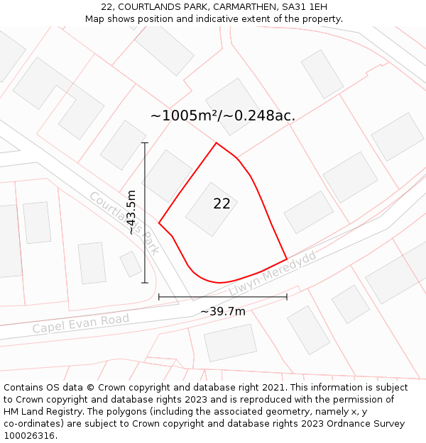 22, COURTLANDS PARK, CARMARTHEN, SA31 1EH: Plot and title map