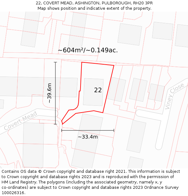 22, COVERT MEAD, ASHINGTON, PULBOROUGH, RH20 3PR: Plot and title map