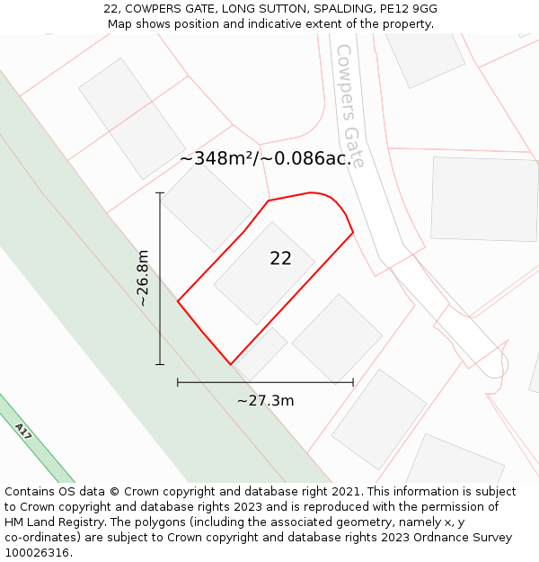 22, COWPERS GATE, LONG SUTTON, SPALDING, PE12 9GG: Plot and title map