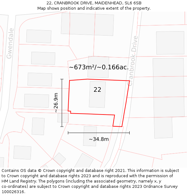 22, CRANBROOK DRIVE, MAIDENHEAD, SL6 6SB: Plot and title map