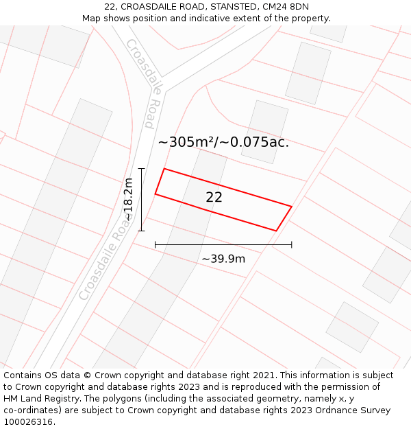 22, CROASDAILE ROAD, STANSTED, CM24 8DN: Plot and title map