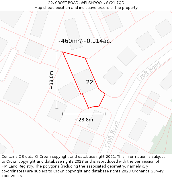 22, CROFT ROAD, WELSHPOOL, SY21 7QD: Plot and title map