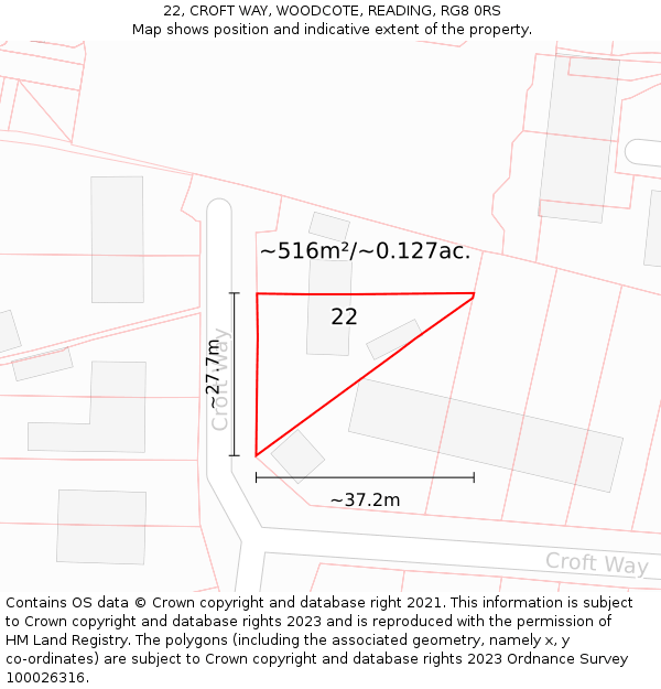 22, CROFT WAY, WOODCOTE, READING, RG8 0RS: Plot and title map