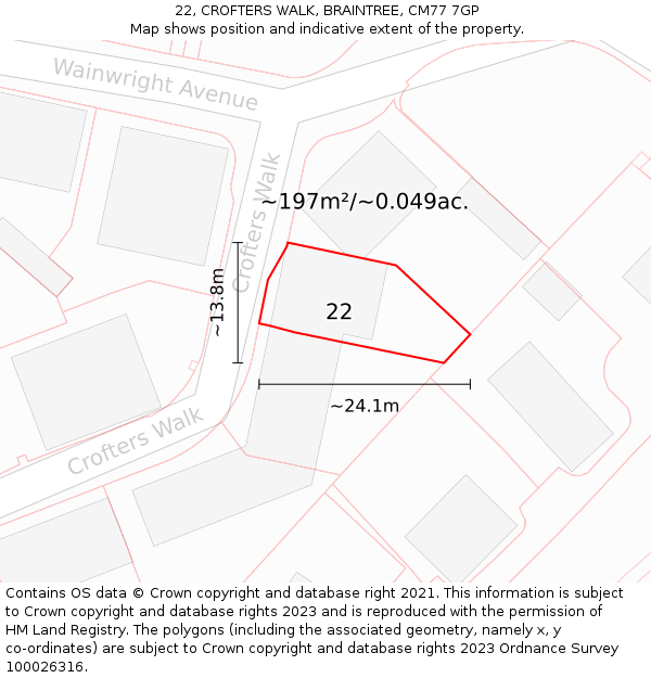 22, CROFTERS WALK, BRAINTREE, CM77 7GP: Plot and title map