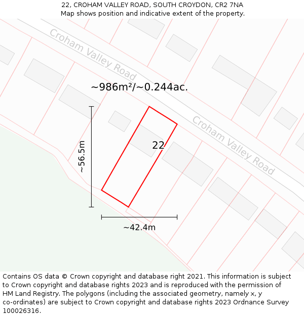 22, CROHAM VALLEY ROAD, SOUTH CROYDON, CR2 7NA: Plot and title map