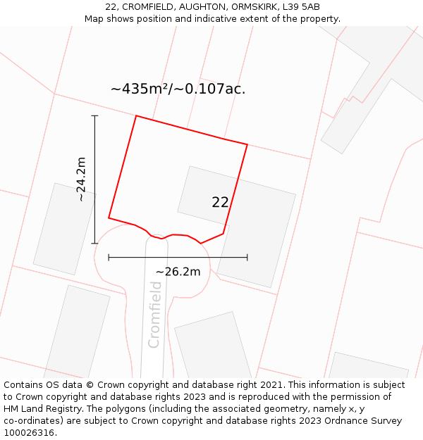 22, CROMFIELD, AUGHTON, ORMSKIRK, L39 5AB: Plot and title map