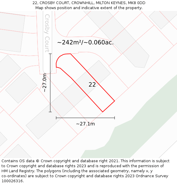 22, CROSBY COURT, CROWNHILL, MILTON KEYNES, MK8 0DD: Plot and title map