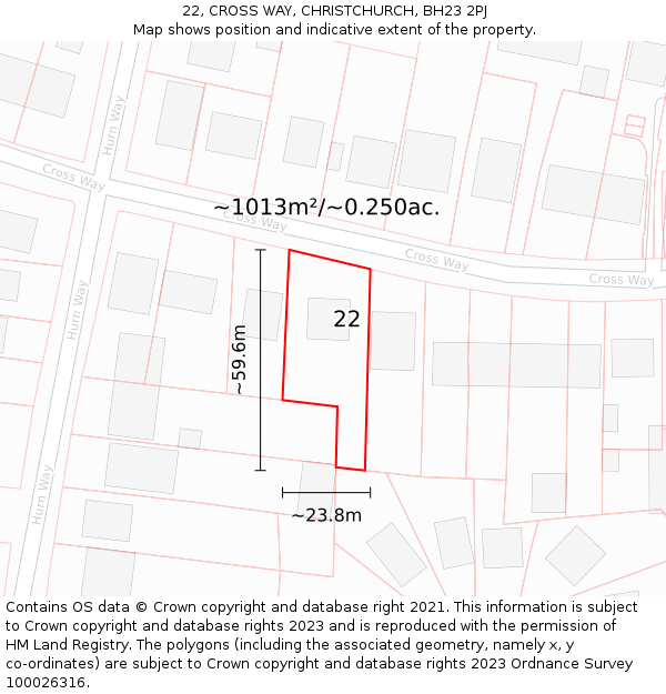 22, CROSS WAY, CHRISTCHURCH, BH23 2PJ: Plot and title map