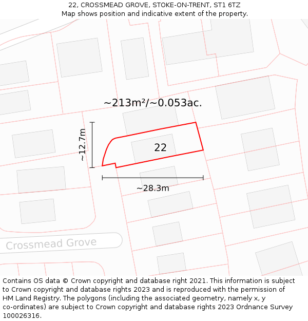 22, CROSSMEAD GROVE, STOKE-ON-TRENT, ST1 6TZ: Plot and title map