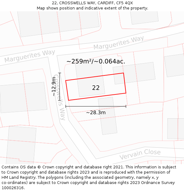 22, CROSSWELLS WAY, CARDIFF, CF5 4QX: Plot and title map