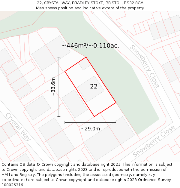 22, CRYSTAL WAY, BRADLEY STOKE, BRISTOL, BS32 8GA: Plot and title map