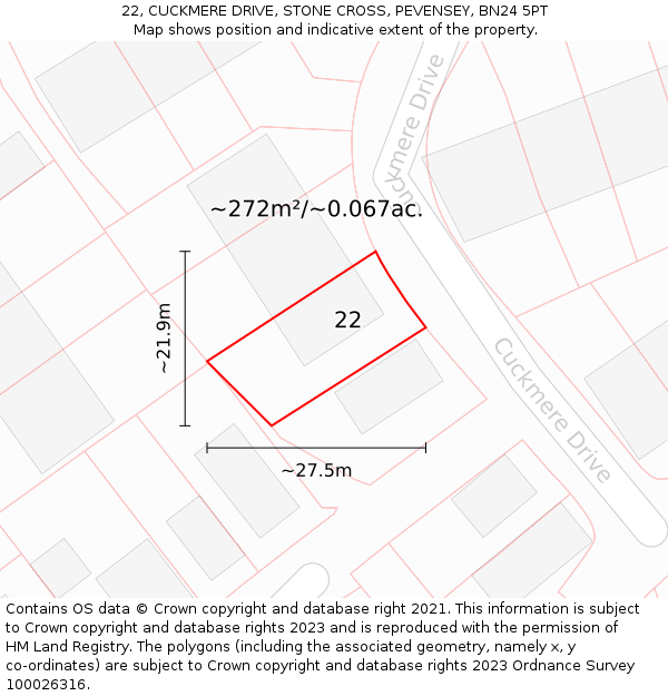 22, CUCKMERE DRIVE, STONE CROSS, PEVENSEY, BN24 5PT: Plot and title map