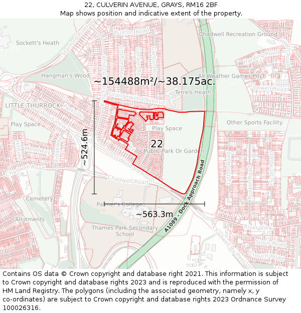 22, CULVERIN AVENUE, GRAYS, RM16 2BF: Plot and title map