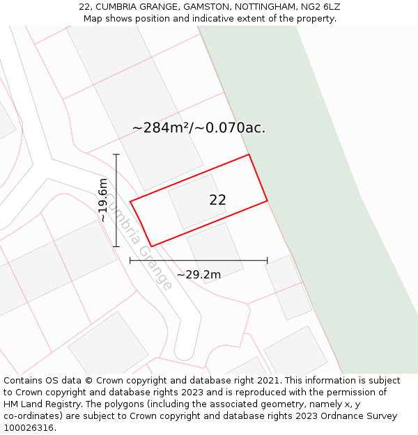 22, CUMBRIA GRANGE, GAMSTON, NOTTINGHAM, NG2 6LZ: Plot and title map