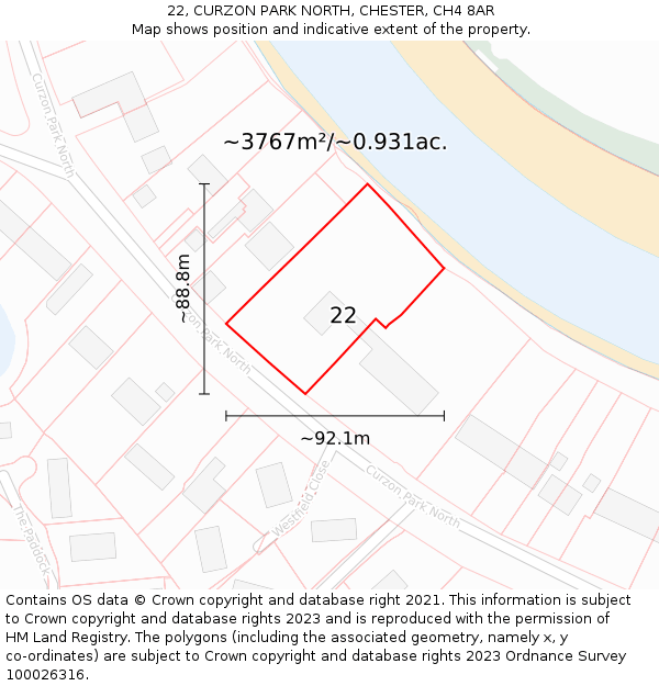 22, CURZON PARK NORTH, CHESTER, CH4 8AR: Plot and title map
