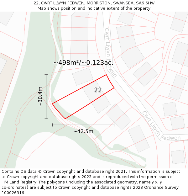 22, CWRT LLWYN FEDWEN, MORRISTON, SWANSEA, SA6 6HW: Plot and title map