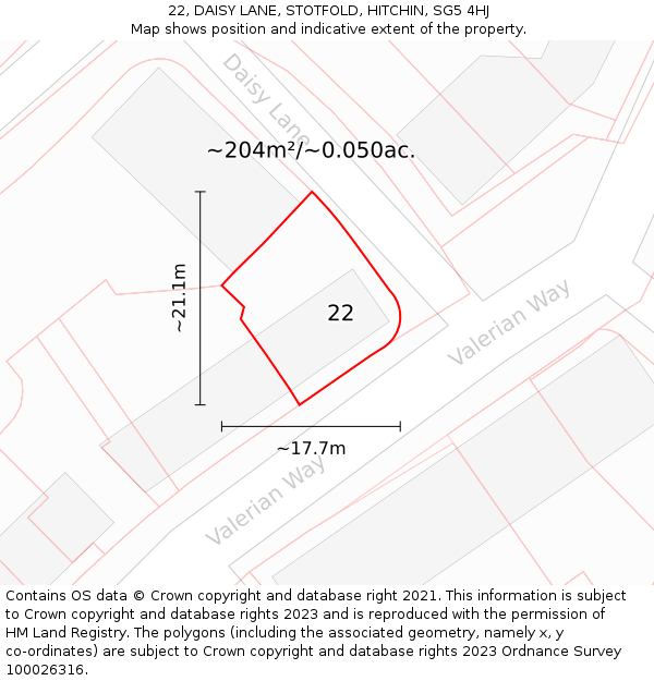 22, DAISY LANE, STOTFOLD, HITCHIN, SG5 4HJ: Plot and title map