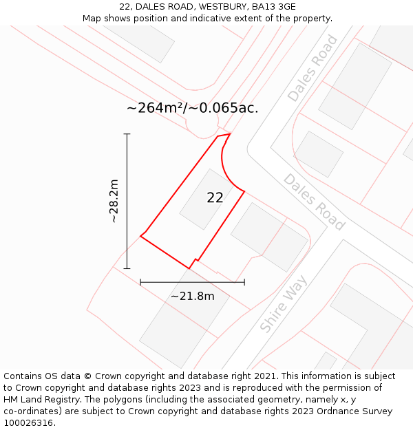 22, DALES ROAD, WESTBURY, BA13 3GE: Plot and title map