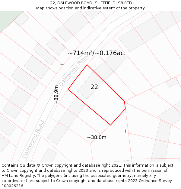 22, DALEWOOD ROAD, SHEFFIELD, S8 0EB: Plot and title map