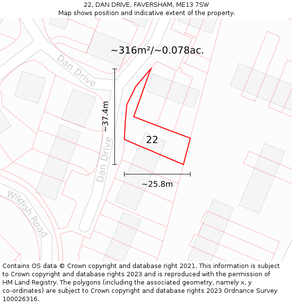 22, DAN DRIVE, FAVERSHAM, ME13 7SW: Plot and title map