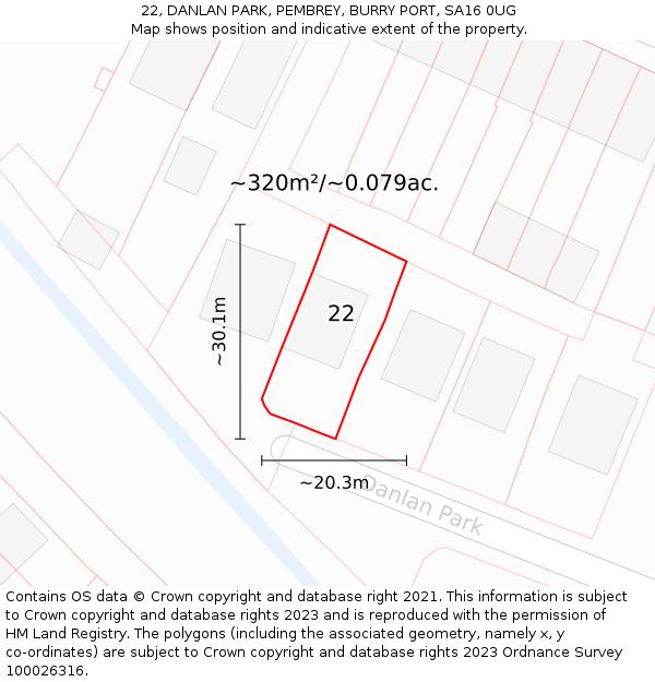 22, DANLAN PARK, PEMBREY, BURRY PORT, SA16 0UG: Plot and title map