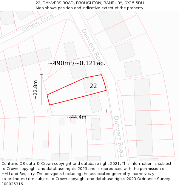 22, DANVERS ROAD, BROUGHTON, BANBURY, OX15 5DU: Plot and title map