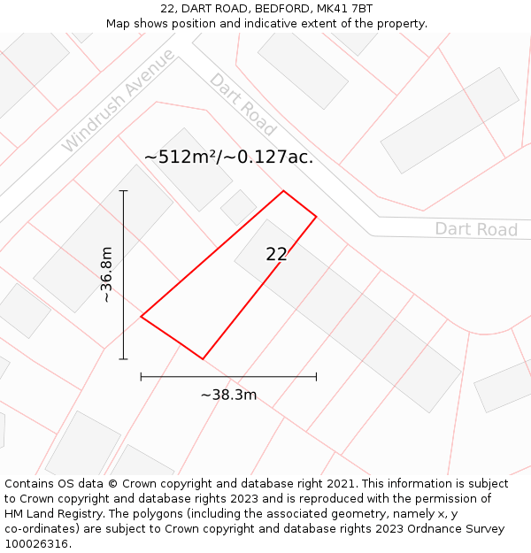 22, DART ROAD, BEDFORD, MK41 7BT: Plot and title map