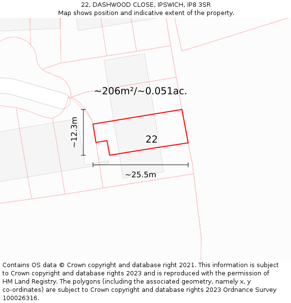 22, DASHWOOD CLOSE, IPSWICH, IP8 3SR: Plot and title map