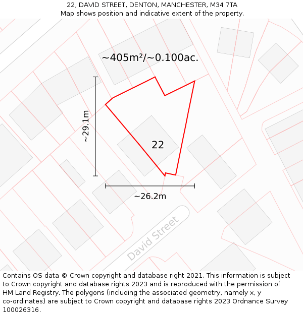 22, DAVID STREET, DENTON, MANCHESTER, M34 7TA: Plot and title map