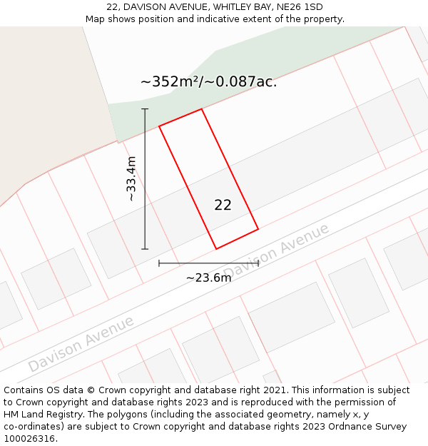 22, DAVISON AVENUE, WHITLEY BAY, NE26 1SD: Plot and title map