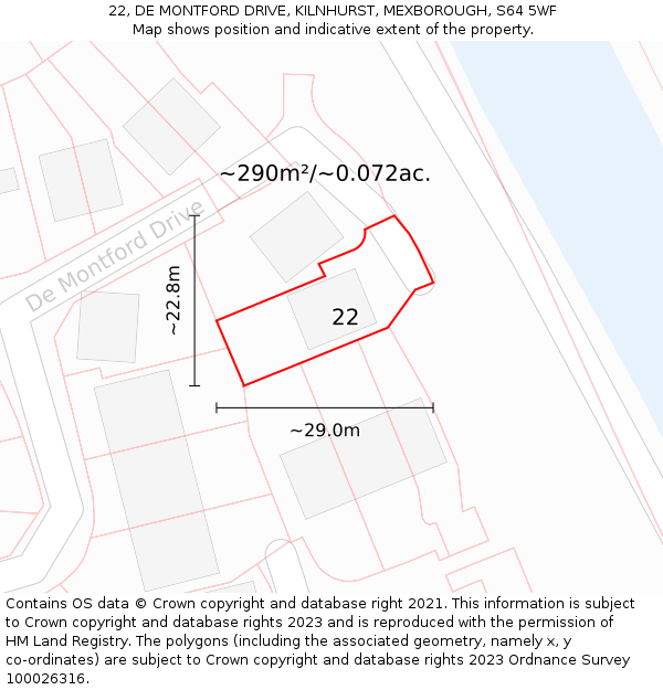 22, DE MONTFORD DRIVE, KILNHURST, MEXBOROUGH, S64 5WF: Plot and title map