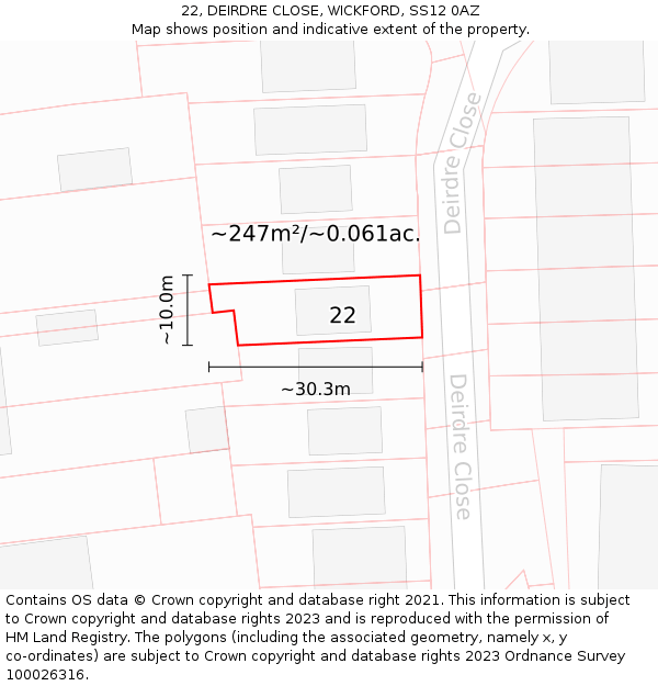 22, DEIRDRE CLOSE, WICKFORD, SS12 0AZ: Plot and title map