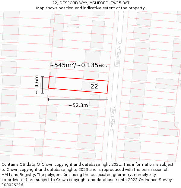 22, DESFORD WAY, ASHFORD, TW15 3AT: Plot and title map