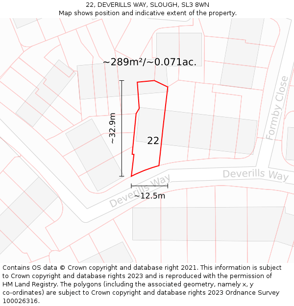 22, DEVERILLS WAY, SLOUGH, SL3 8WN: Plot and title map