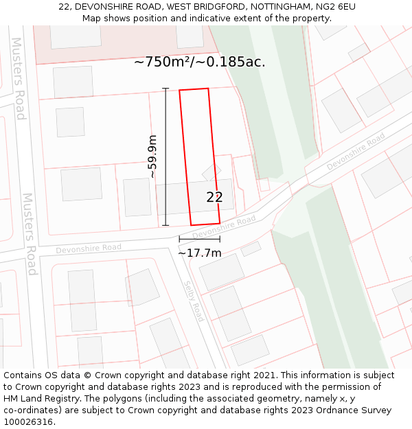 22, DEVONSHIRE ROAD, WEST BRIDGFORD, NOTTINGHAM, NG2 6EU: Plot and title map