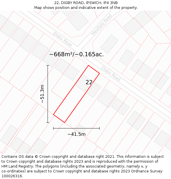 22, DIGBY ROAD, IPSWICH, IP4 3NB: Plot and title map