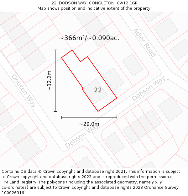 22, DOBSON WAY, CONGLETON, CW12 1GP: Plot and title map