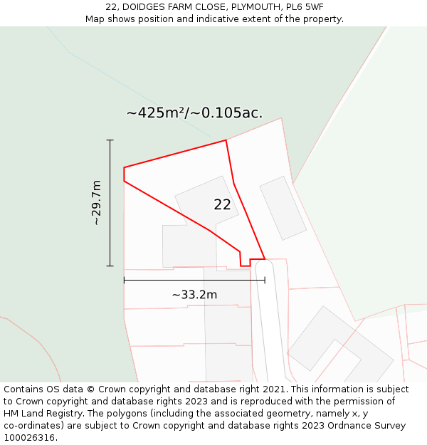 22, DOIDGES FARM CLOSE, PLYMOUTH, PL6 5WF: Plot and title map